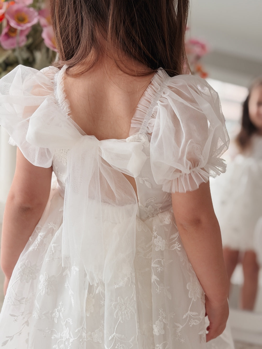 Ivory embroidered lace girls dress