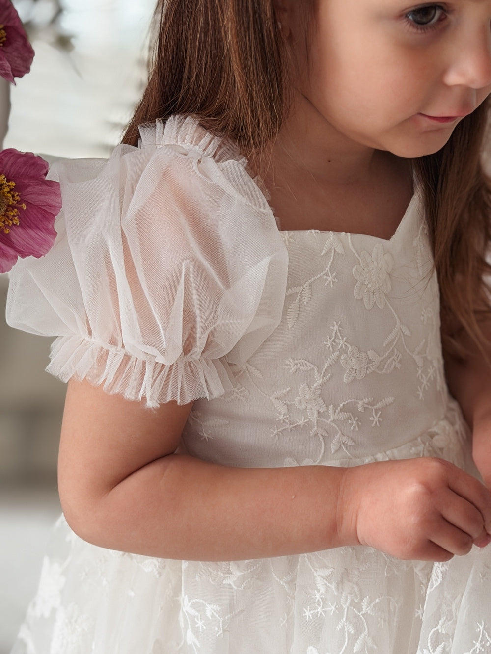 Girls ivory lace dress for wedding ceremony