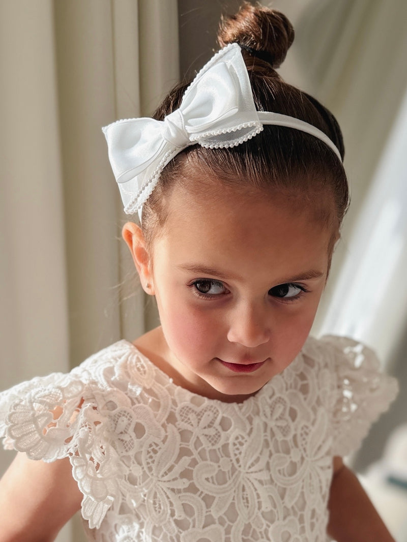 Isla Pearl Bow Baby Headband - A Little Lacey