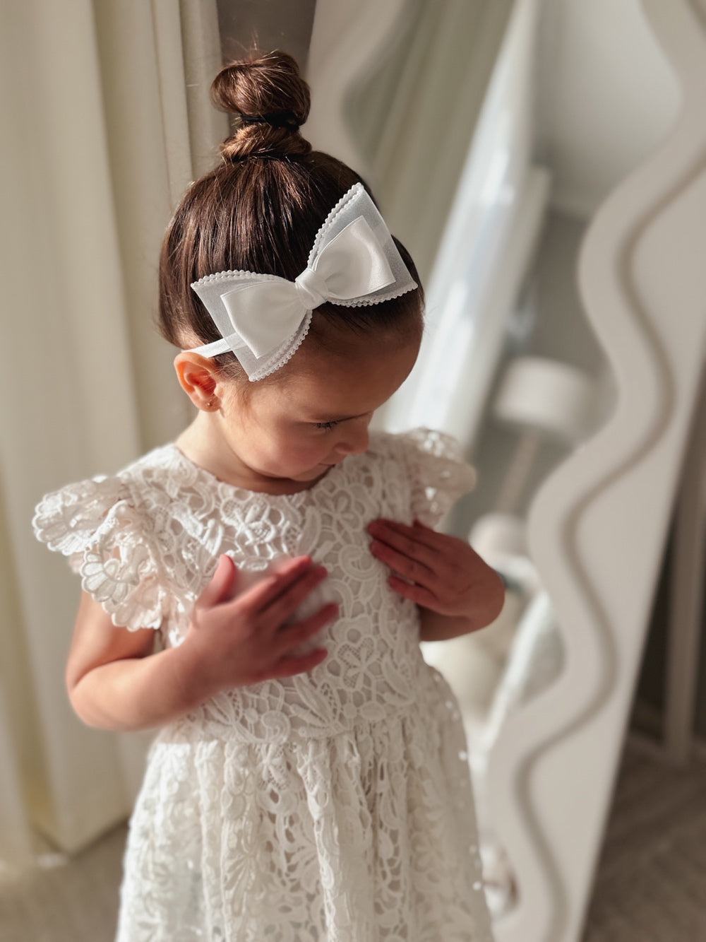 White bow headband for flower girls