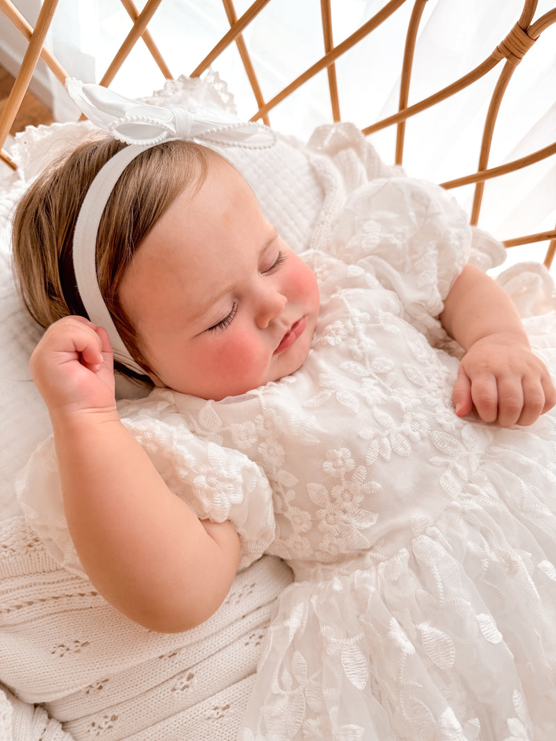 Isla Pearl Bow Baby Headband - A Little Lacey