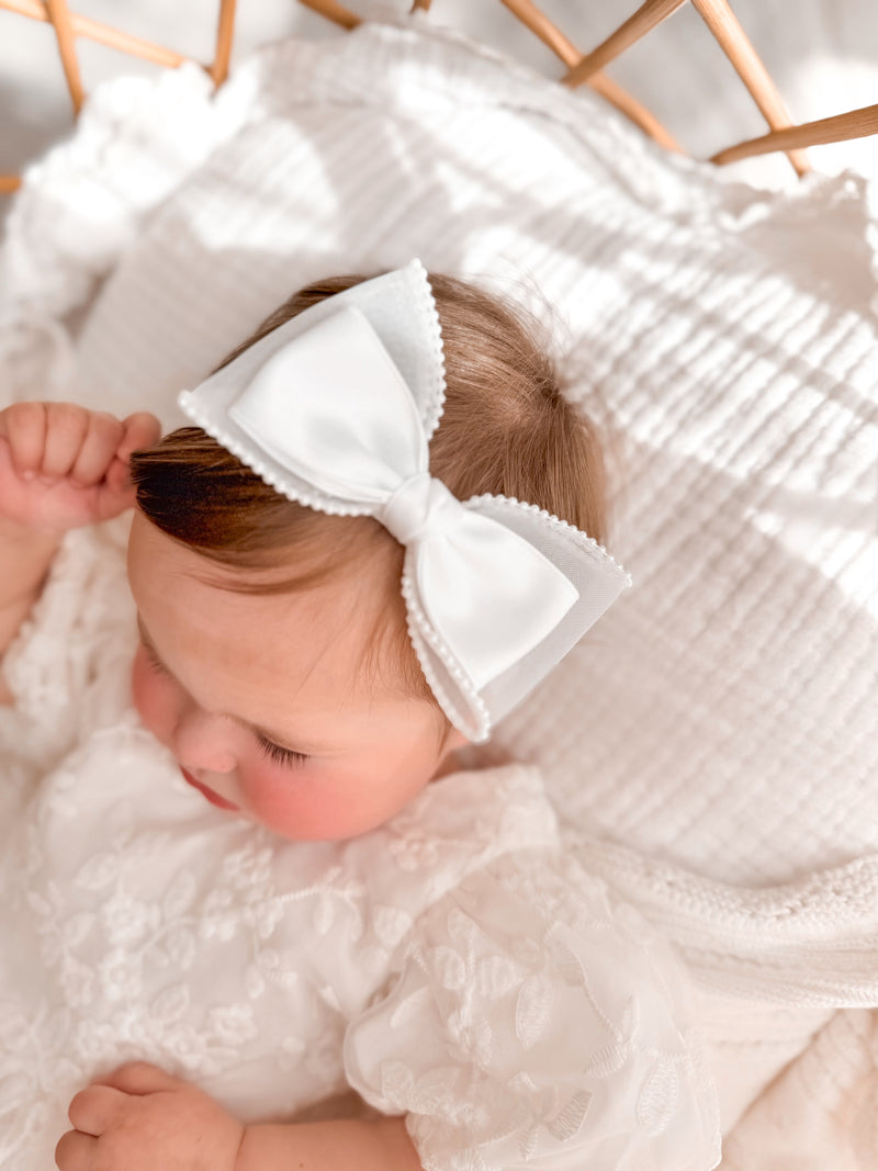 Isla Pearl Bow Baby Headband - A Little Lacey