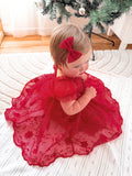 Red embroidered girls dress with cotton lining