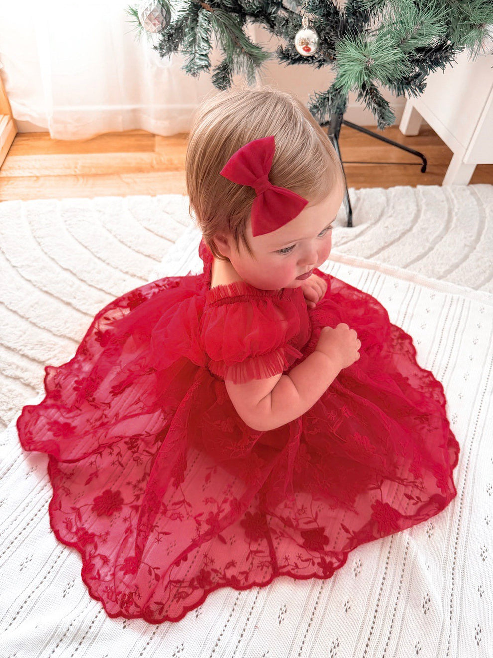 Red embroidered girls dress with cotton lining