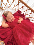 Girls red christmas embroidered dress with cotton lining