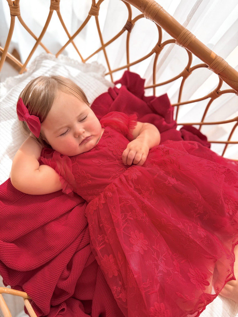 Girls red christmas embroidered dress with cotton lining