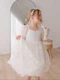 Girls white embroidered lace dress for weddings