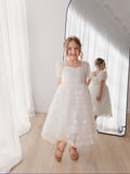 Isla Rose Girls White Dress with embroidered lace front view
