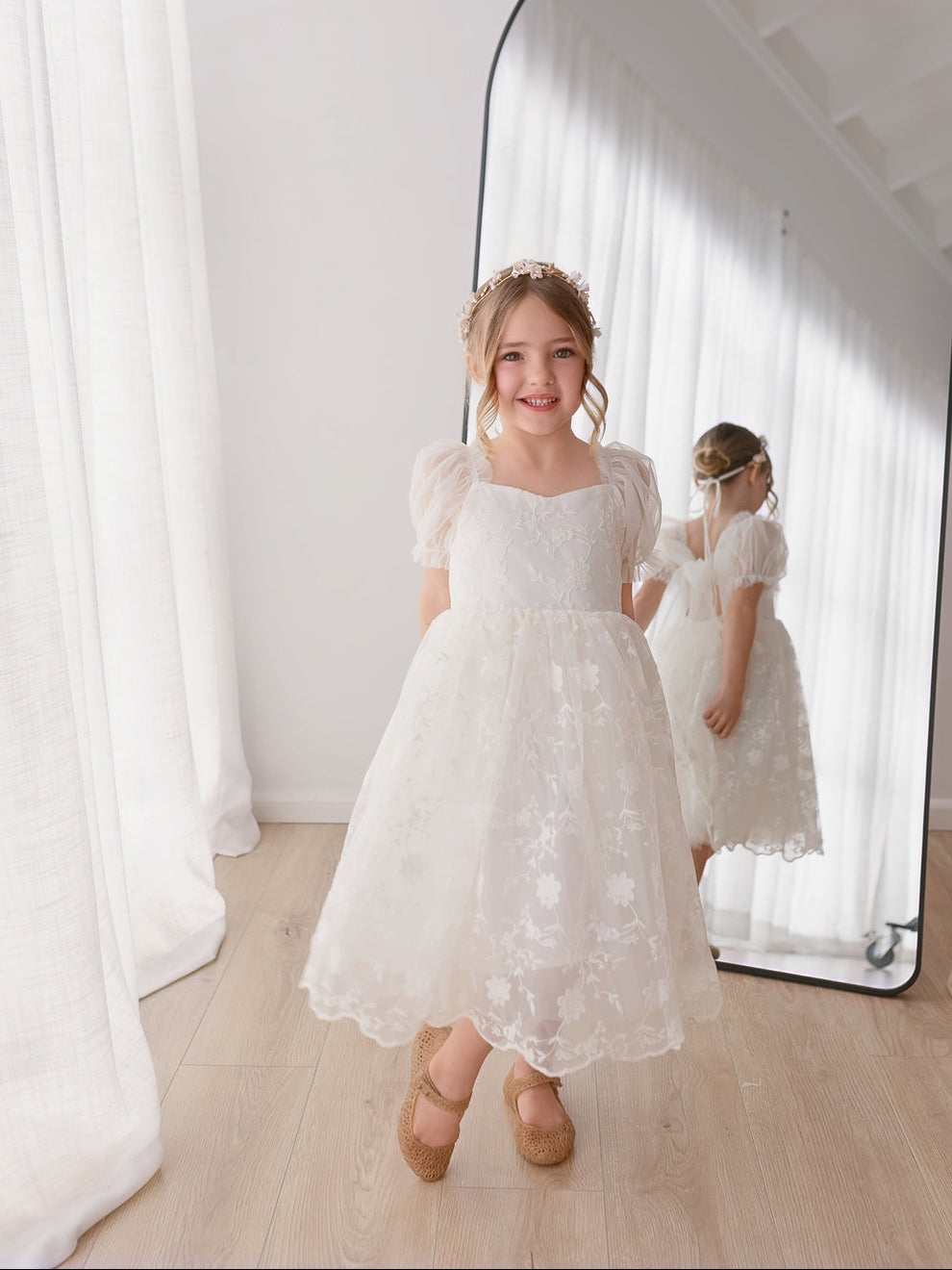 Isla Rose Girls White Dress with embroidered lace front view