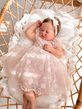 Isla Rose light pink baby dress with embroidered floral lace and tulle
