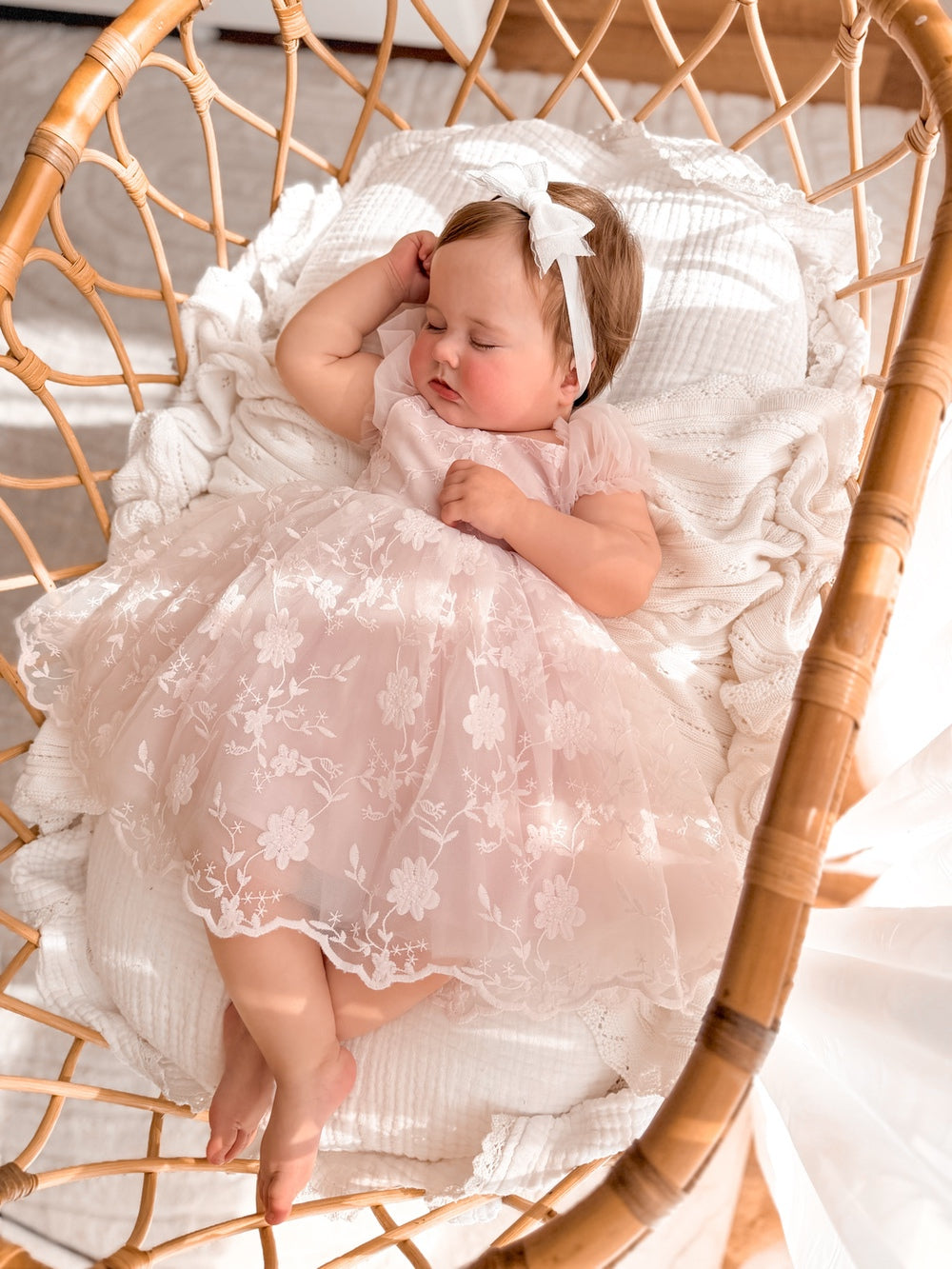 Pale pink baby special occasion dress with cotton lining
