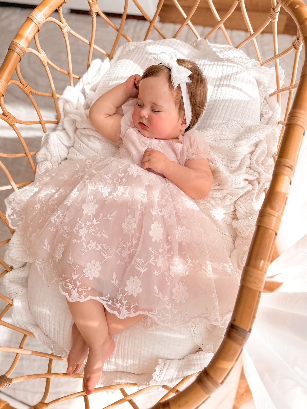 Pale pink baby special occasion dress with cotton lining