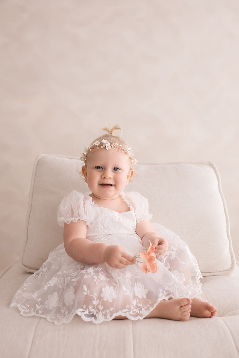 Isla Rose White Baby Dress - A Little Lacey