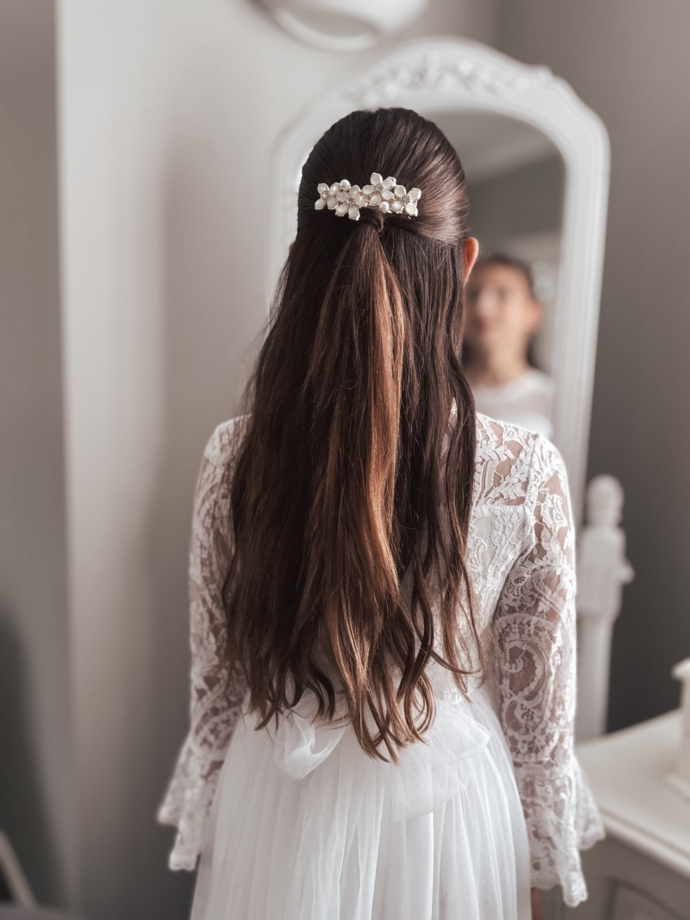 Ivory Pearl Floral Girls Barrette