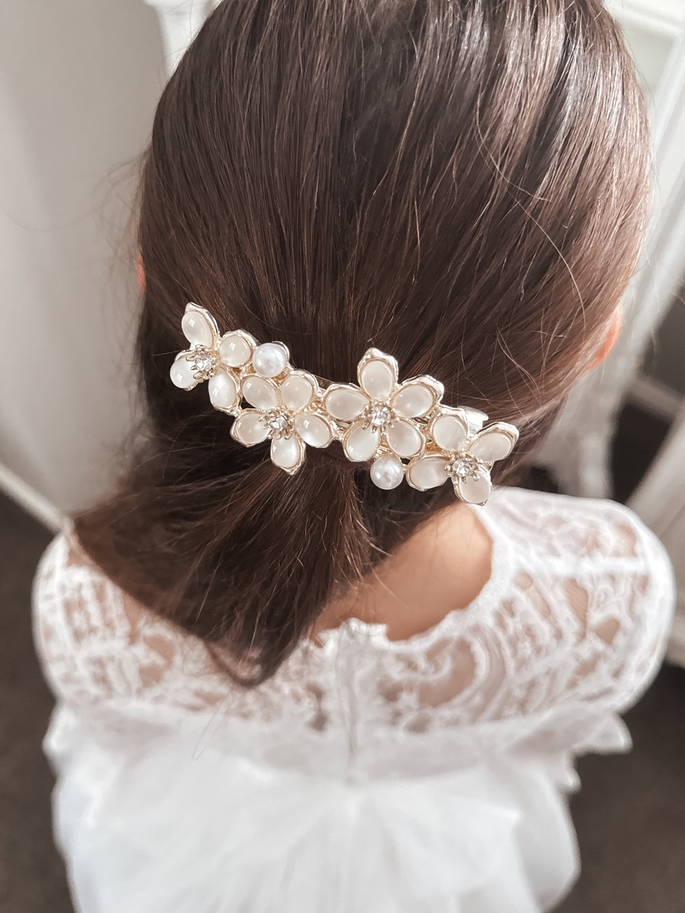 Ivory Pearl Floral Girls Barrette