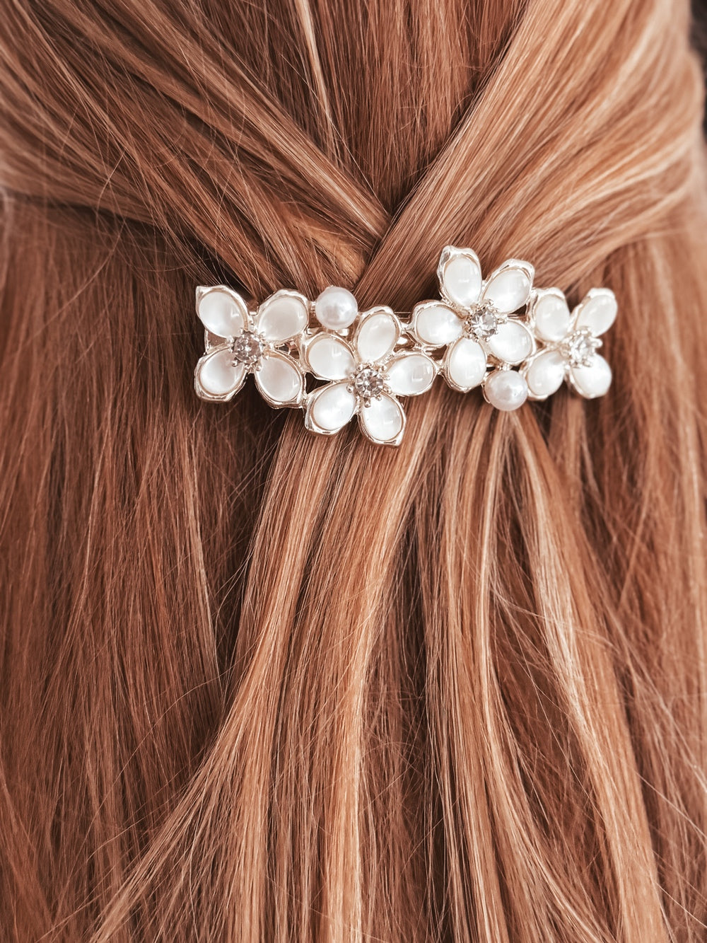 Ivory Pearl Floral Girls Barrette - Bows and Hairclips