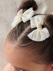 Ivory Girls Pigtail Bows - A Little Lacey