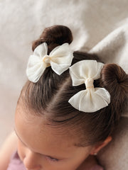Ivory Girls Pigtail Bows - A Little Lacey