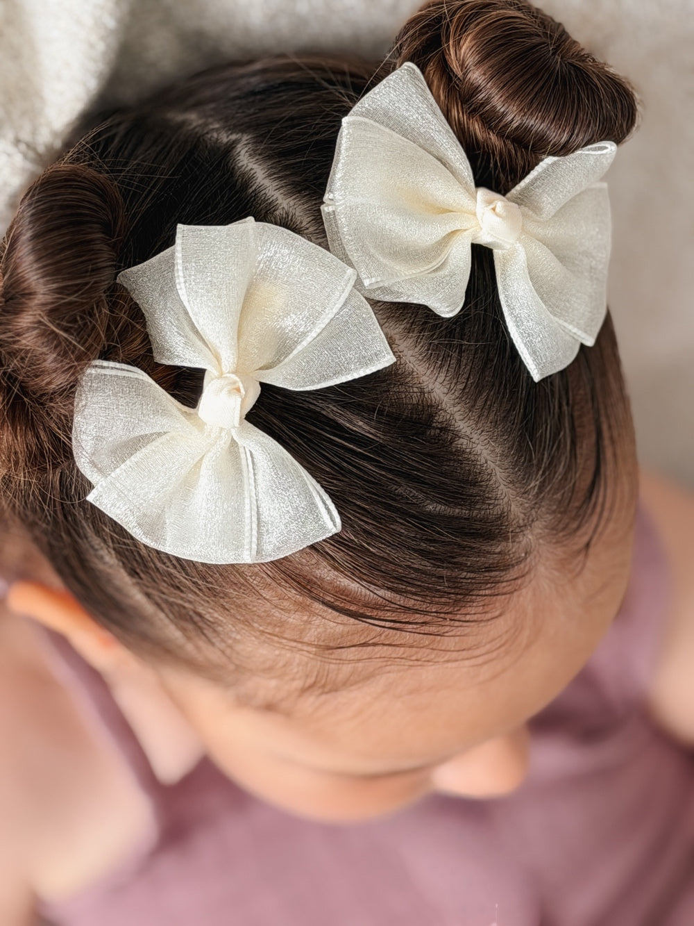 Girls ivory pigtail bows for special occasions