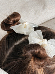 Ivory Girls Pigtail Bows - A Little Lacey