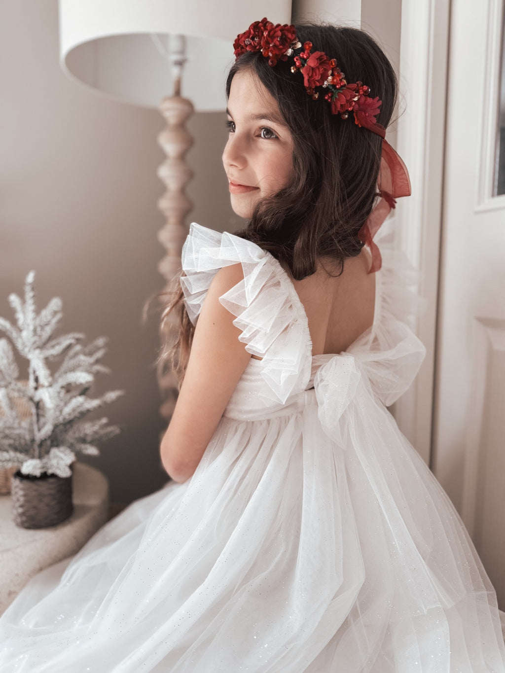 Jasmine White Sparkle Girls Christmas Dress - Girls White Dresses