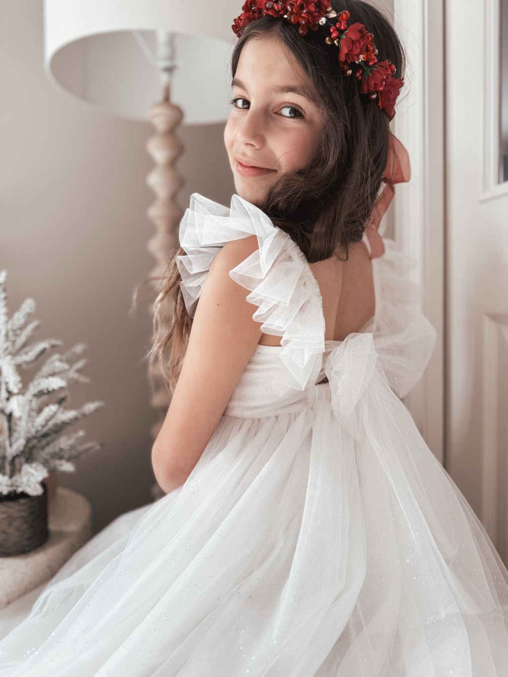 Jasmine White Sparkle Girls Christmas Dress - Flower Girl Dresses