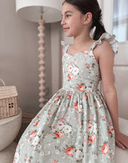 Josephine Girls Christmas Dress - Green Floral - A Little Lacey