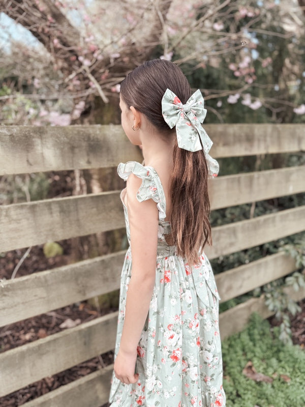 Josephine Green Floral Bow - A Little Lacey