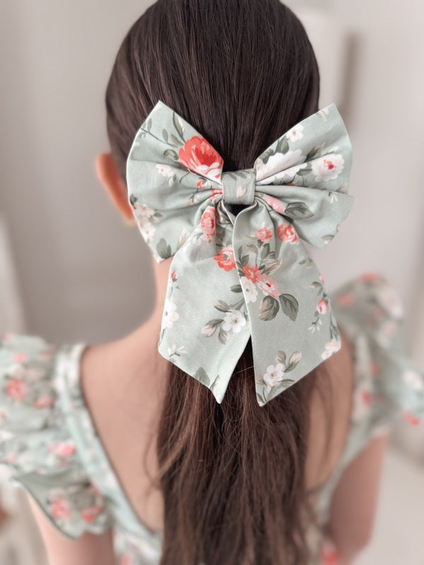 Josephine Green Floral Bow - All Products