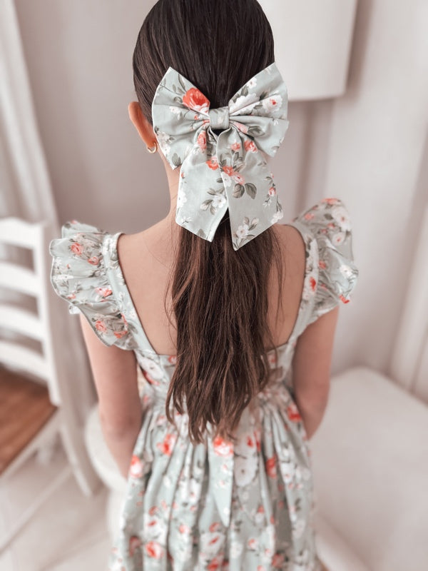 Josephine Green Floral Bow - All Products