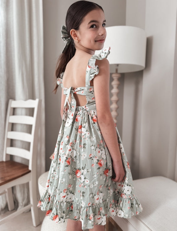 Josephine Girls Christmas Dress - Green Floral - A Little Lacey