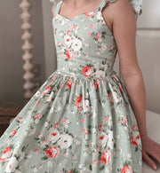 Josephine Girls Christmas Dress - Green Floral - A Little Lacey