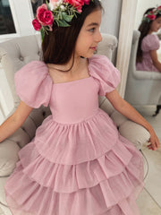 Josie Dusty Pink Girls Dress - A Little Lacey