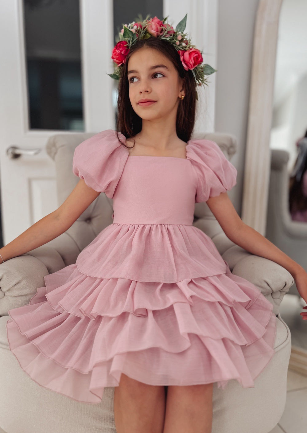 Josie Dusty Pink Girls Dress - Tulle & Lace Edit