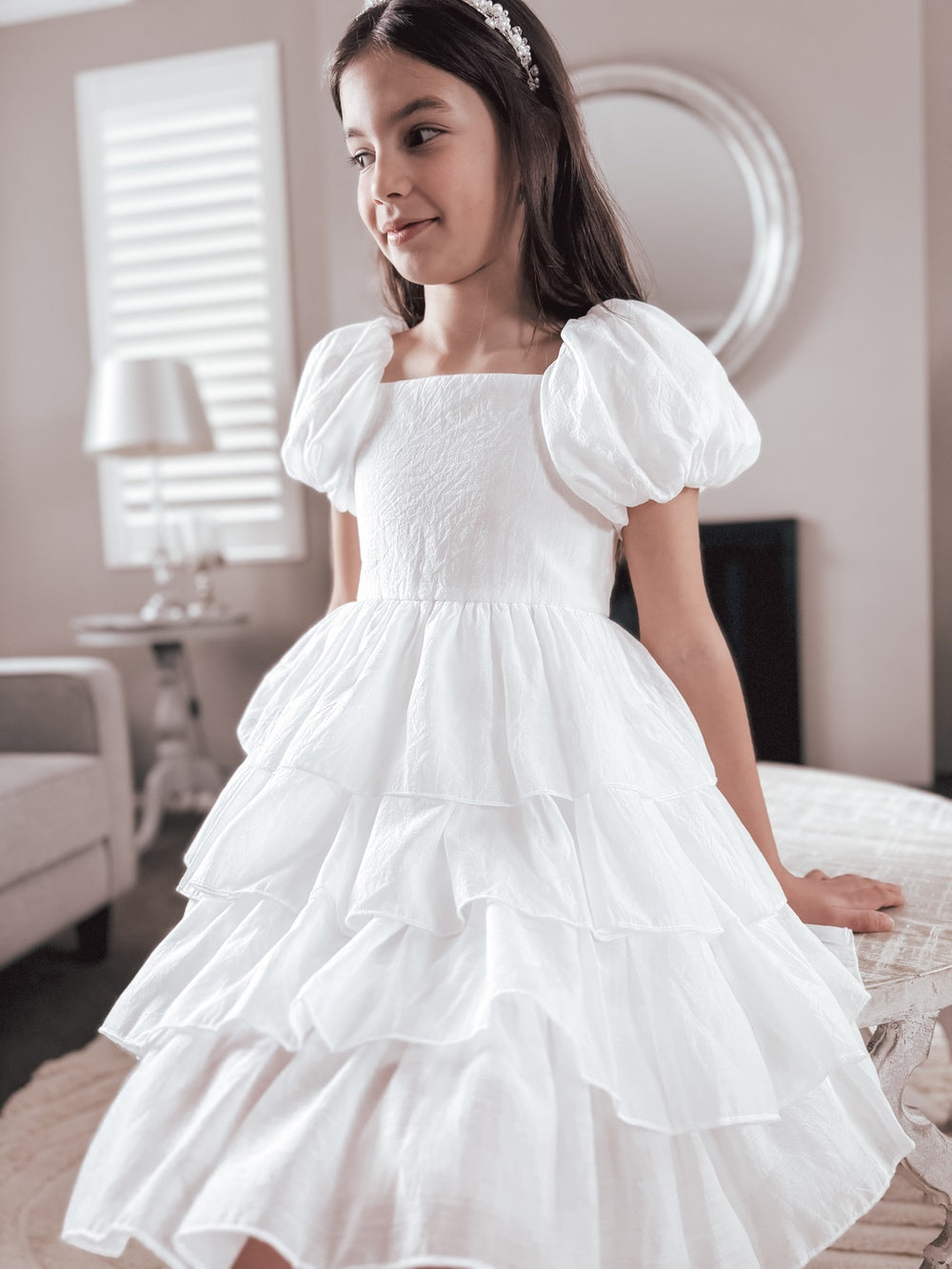 Josie Layered White Girls Dress SIZE 6