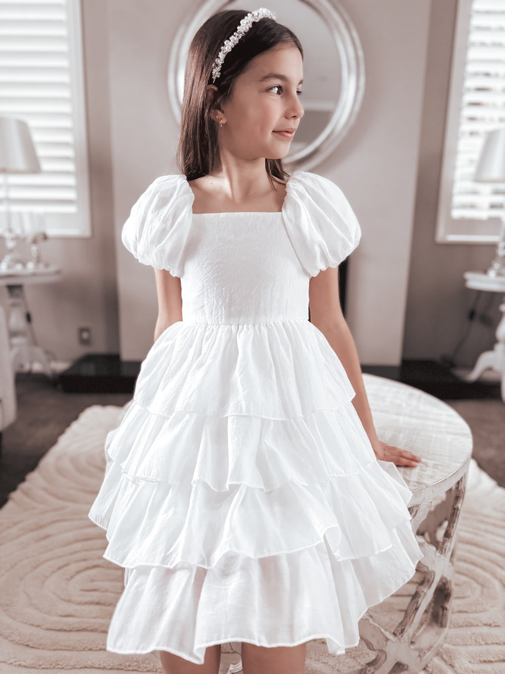 Josie Layered White Girls Dress SIZE 6