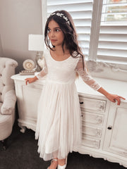 Juliette Cream Flower Girl Midi Dress - A Little Lacey