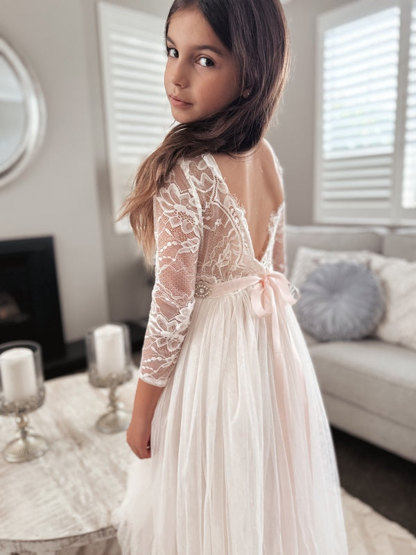Juliette Cream Flower Girl Midi Dress