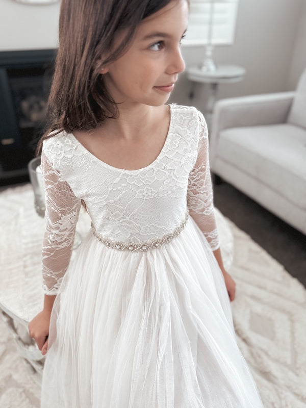 Juliette Cream Flower Girl Midi Dress