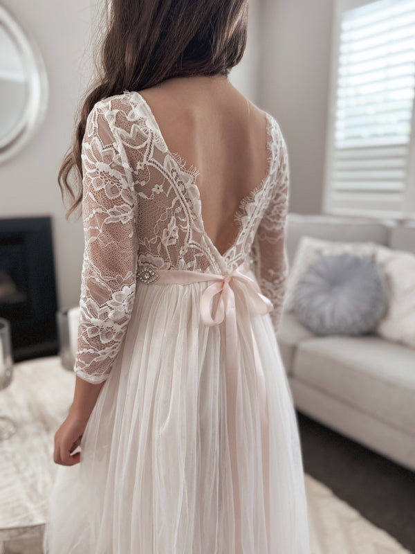 Juliette Cream Flower Girl Midi Dress