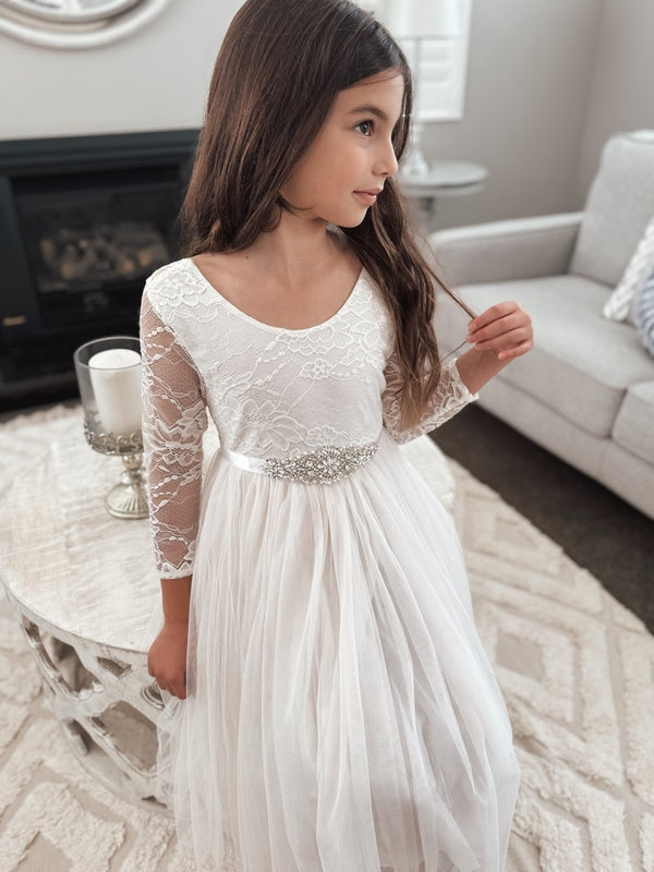 Juliette Cream Flower Girl Midi Dress