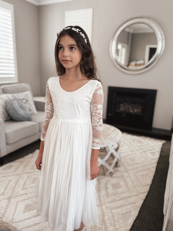 Juliette Ivory Flower Girl Dress - Full Length - Girls Ivory Dresses