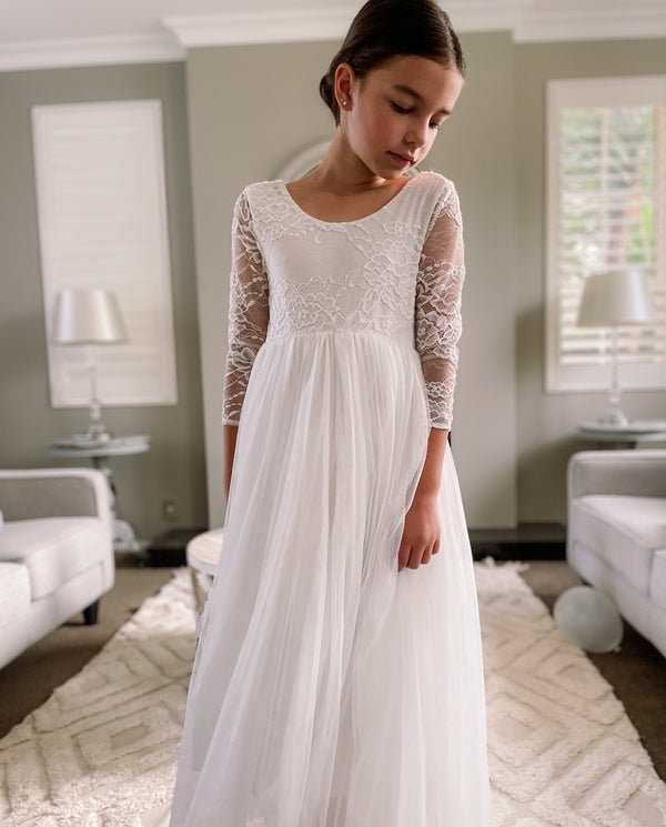 Juliette White Lace Girls Dress - Full Length - Girls White Dresses