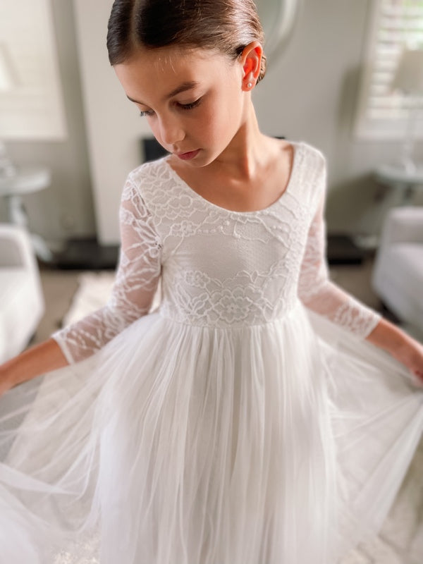 Juliette White Lace Girls Dress - Full Length - A Little Lacey · Photo 4 of 7