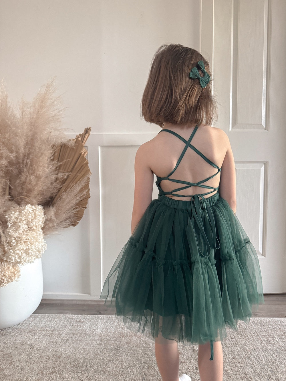 Juniper green tween Christmas dress – Holiday party dress with tulle skirt – A Little Lacey
