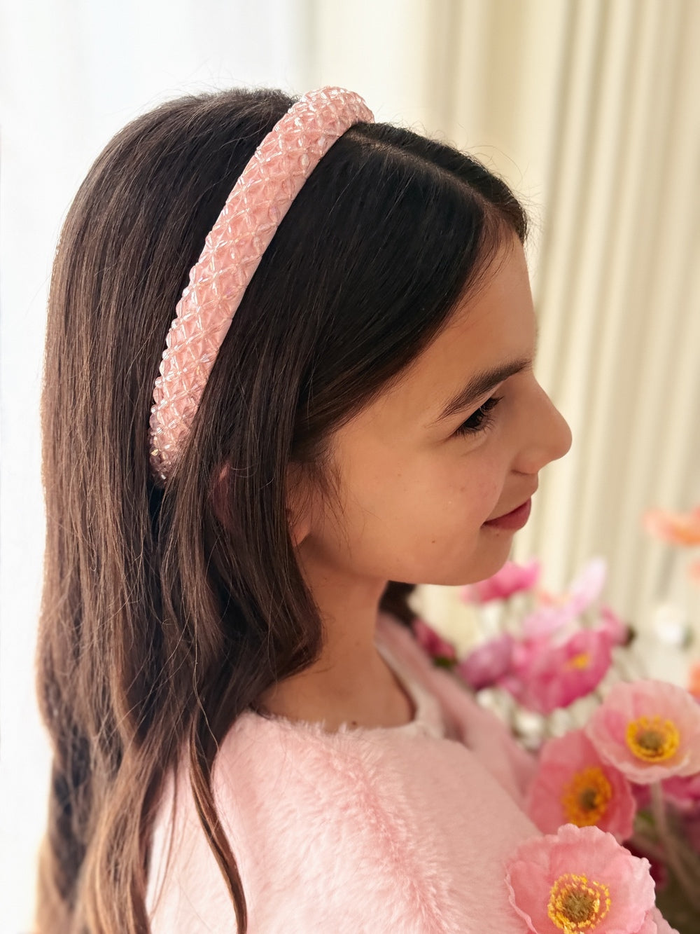 Girls pink beaded headband