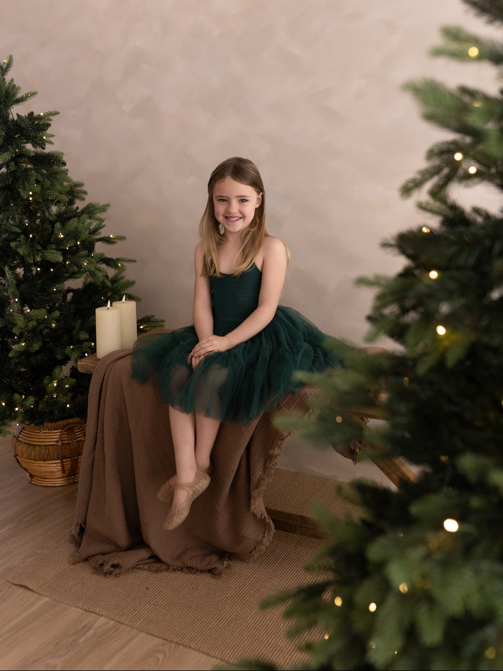 Girls green holiday dress for Christmas family photos