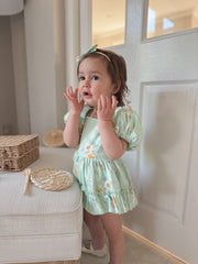 Katie Green Floral Baby Romper - A Little Lacey