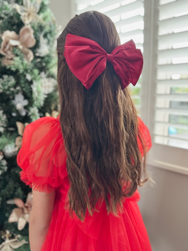 Large Red Satin Christmas Bow - A Little Lacey