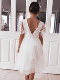 Laura Puff Sleeve White Flower Girl Dress - A Little Lacey · Photo 8 of 9